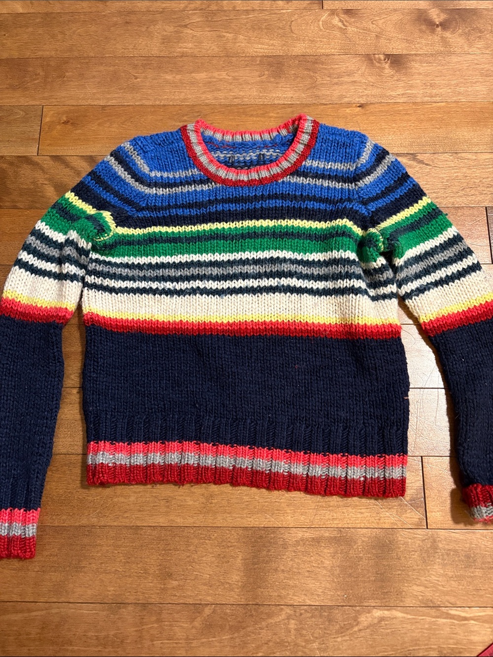 Wool Blend Striped Multicolor Crewneck Sweater - Blue/Green/Red